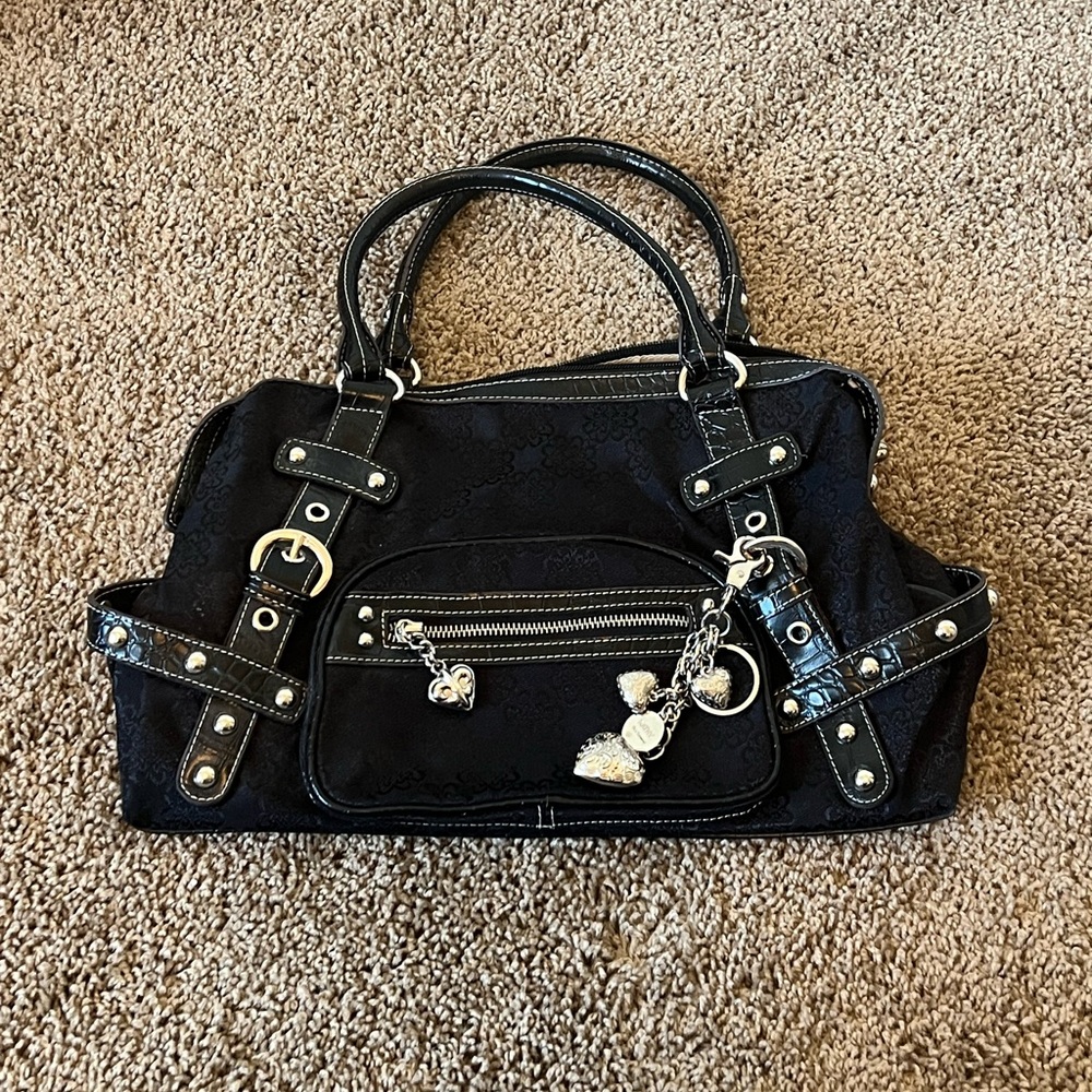 Kathy Van Zeeland Black Satchel with Silver Accents